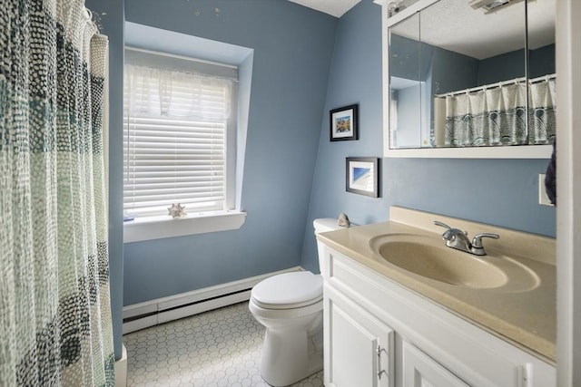 38 Spring St, Somerville, MA 02143 - bathroom with baseboard heating, vanity, and a shower with curtain