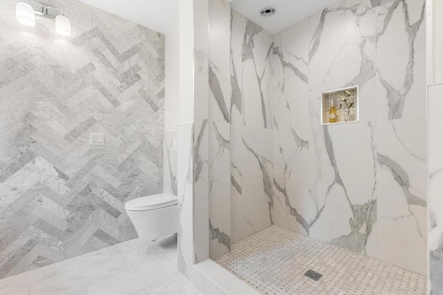 14 Corcoran Rd, Burlington, MA 01803 - bathroom featuring tile walls, a marble finish shower, and marble tiled floors