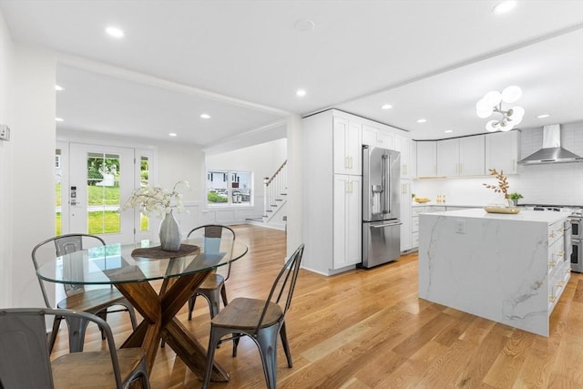 14 Corcoran Rd, Burlington, MA 01803 - dining room with stairway, light wood-type flooring, and recessed lighting