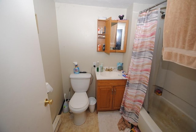 full bathroom featuring tile patterned floors, vanity, shower / bath combo, and toilet