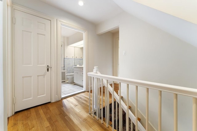 9 Dennison Rd, Worcester, MA 01609 - hall with an upstairs landing, light wood-style floors, and recessed lighting