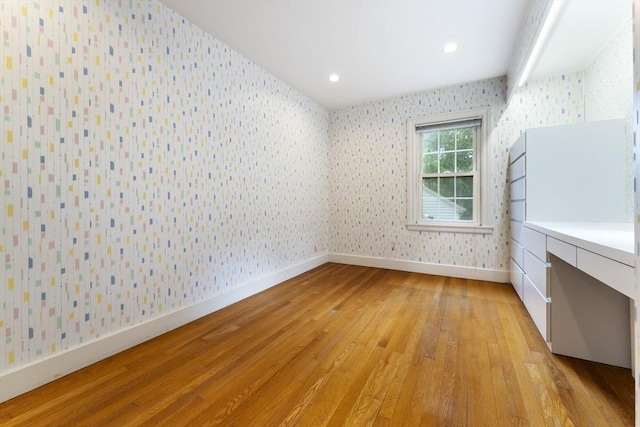 9 Dennison Rd, Worcester, MA 01609 - empty room featuring wallpapered walls, light wood-type flooring, baseboards, and recessed lighting