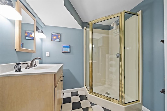 160 Pine St Unit 10, Newton, MA 02466 - bathroom with a shower stall, tile patterned floors, and vanity