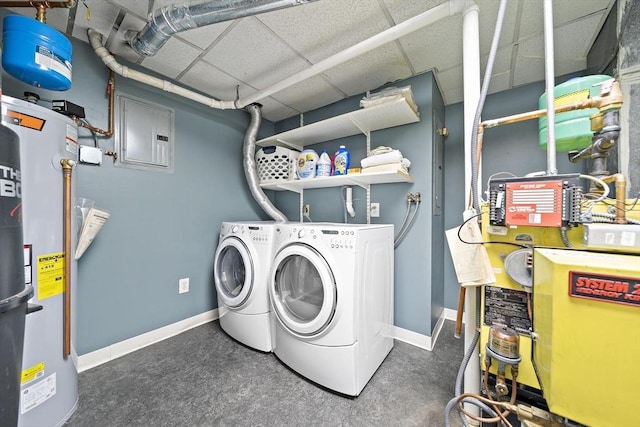 160 Pine St Unit 10, Newton, MA 02466 - laundry area featuring independent washer and dryer, water heater, electric panel, and baseboards