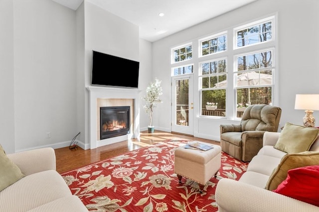 22 Grey Hawk Dr Unit 22, Mashpee, MA 02649 - living area with baseboards, recessed lighting, wood finished floors, and a fireplace