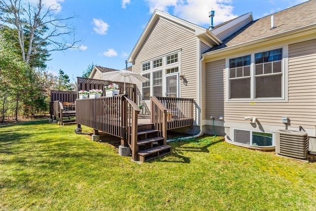 22 Grey Hawk Dr Unit 22, Mashpee, MA 02649 - back of property with a yard, a deck, and central air condition unit