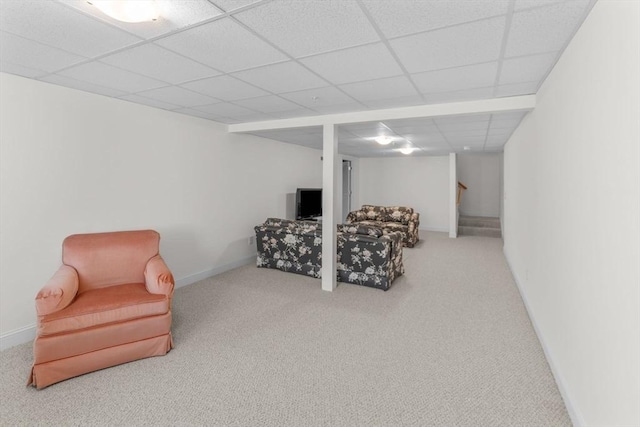 22 Grey Hawk Dr Unit 22, Mashpee, MA 02649 - living area with carpet flooring, baseboards, a drop ceiling, and stairs