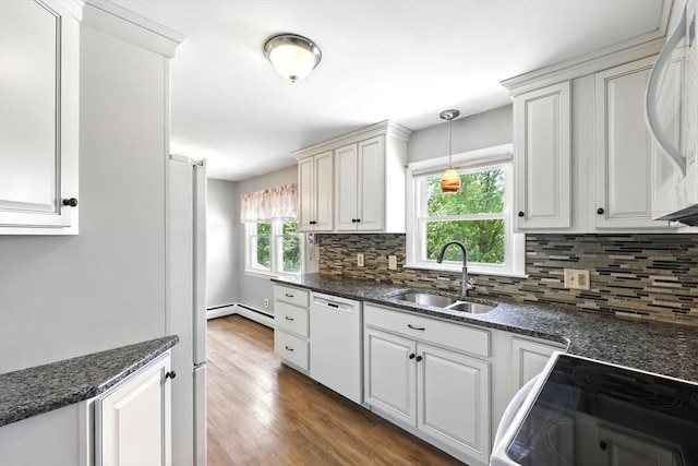 25 Saybrook Cir, South Hadley, MA 01075 - kitchen featuring dishwasher, a sink, backsplash, dark wood-type flooring, and stainless steel refrigerator