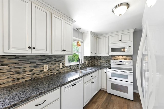 25 Saybrook Cir, South Hadley, MA 01075 - kitchen featuring white appliances, a sink, white cabinetry, and dark wood-style floors