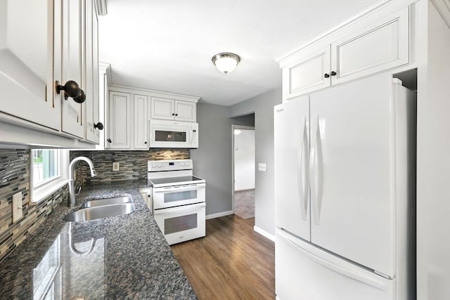 25 Saybrook Cir, South Hadley, MA 01075 - kitchen with white appliances, a sink, tasteful backsplash, baseboards, and dark wood-style flooring