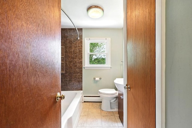 25 Saybrook Cir, South Hadley, MA 01075 - full bathroom featuring a baseboard heating unit, toilet, shower / tub combination, and tile patterned flooring