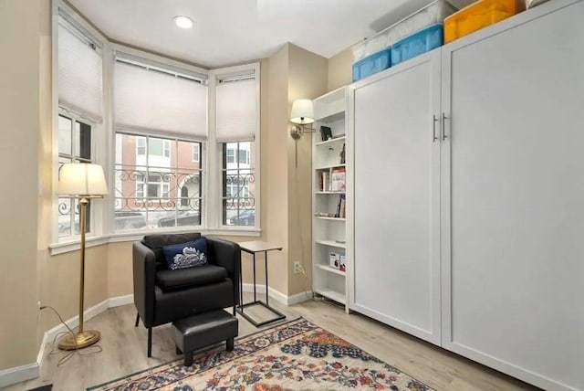 living area with light hardwood / wood-style flooring