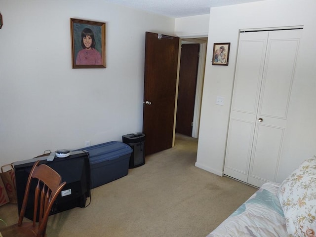 interior space featuring a closet and light colored carpet