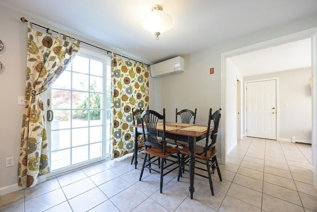 67 Jacap Dr, North Attleboro, MA 02760 - dining area with light tile patterned floors, a wall unit AC, a baseboard radiator, and baseboards