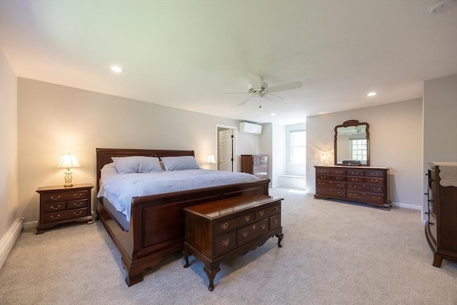 67 Jacap Dr, North Attleboro, MA 02760 - bedroom featuring light colored carpet, a wall mounted air conditioner, a ceiling fan, baseboards, and recessed lighting