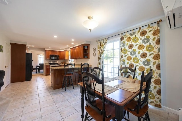 67 Jacap Dr, North Attleboro, MA 02760 - dining room featuring recessed lighting, baseboards, light tile patterned floors, and wallpapered walls