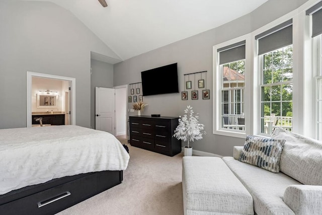 31 Cedar St, North Reading, MA 01864 - bedroom with carpet floors, ensuite bathroom, and high vaulted ceiling
