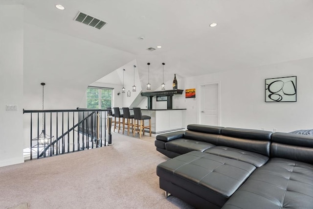 31 Cedar St, North Reading, MA 01864 - living area with lofted ceiling, carpet floors, and recessed lighting