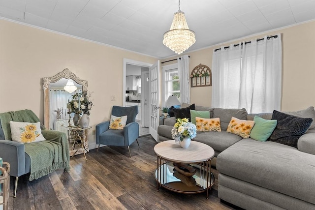 27-1/2 7th Ave, Haverhill, MA 01830 - living room featuring ornamental molding, a chandelier, and wood finished floors
