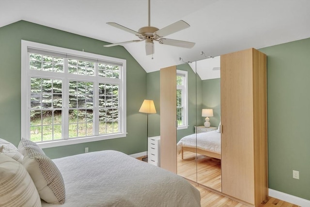 1 Chase Path Unit 1, Acton, MA 01720 - bedroom featuring vaulted ceiling, light wood-type flooring, baseboards, and a ceiling fan