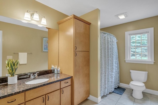 1 Chase Path Unit 1, Acton, MA 01720 - bathroom with vanity, baseboards, toilet, tile patterned floors, and a shower with curtain