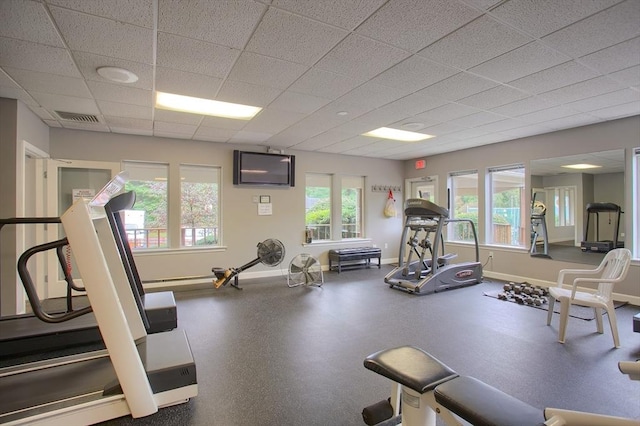 706 Ridgefield Cir Unit A, Clinton, MA 01510 - workout area featuring baseboards and a drop ceiling