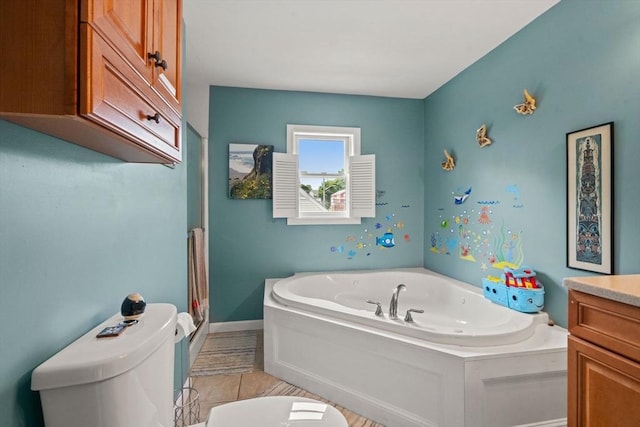 143 Morton St, Winthrop, MA 02152 - full bathroom with toilet, a garden tub, vanity, and baseboards