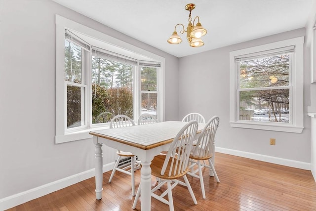 dining area with a healthy amount of sunlight, light wood-type flooring, and baseboards