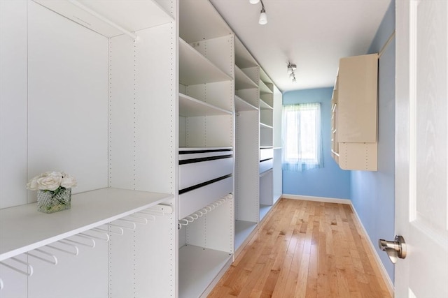 walk in closet featuring light wood finished floors