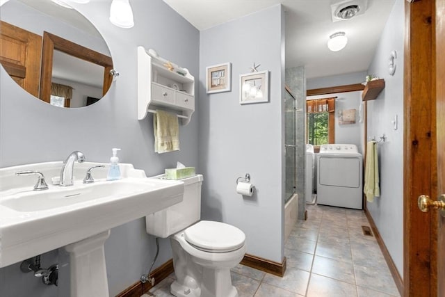 115 Depot, Boxford, MA 01921 - full bathroom featuring independent washer and dryer, bath / shower combo with glass door, and tile patterned floors