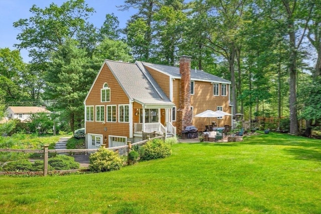 115 Depot, Boxford, MA 01921 - rear view of property featuring a chimney, outdoor lounge area, and a shingled roof