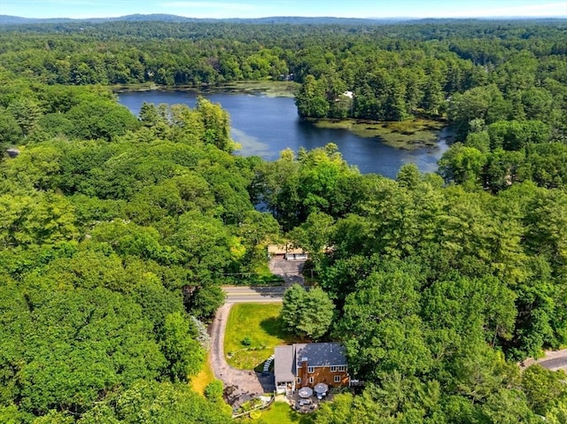 115 Depot, Boxford, MA 01921 - aerial view of property and surrounding area featuring a heavily wooded area and a nearby body of water