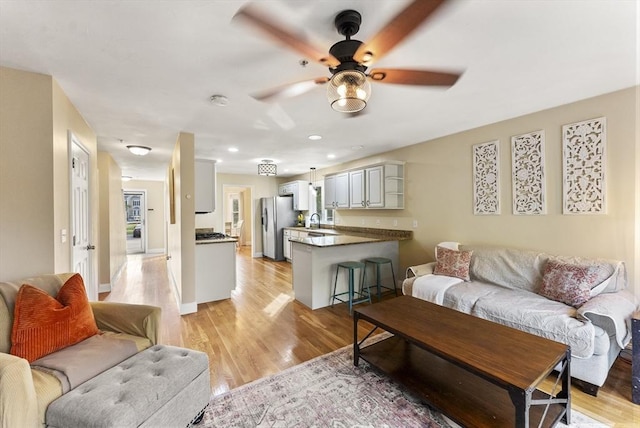 20 Copper Lantern Ln Unit 20, Carver, MA 02330 - living area featuring ceiling fan, light wood-style flooring, and recessed lighting