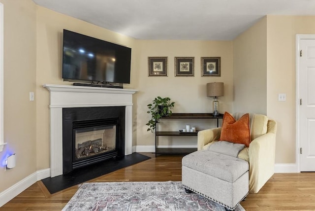 20 Copper Lantern Ln Unit 20, Carver, MA 02330 - sitting room featuring a glass covered fireplace, baseboards, and wood finished floors