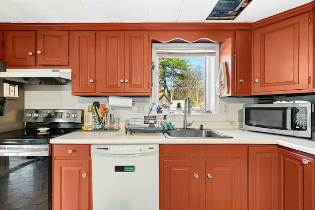 6 Cedar Pond Dr, Sturbridge, MA 01566 - kitchen featuring stainless steel appliances, under cabinet range hood, light countertops, and brown cabinetry