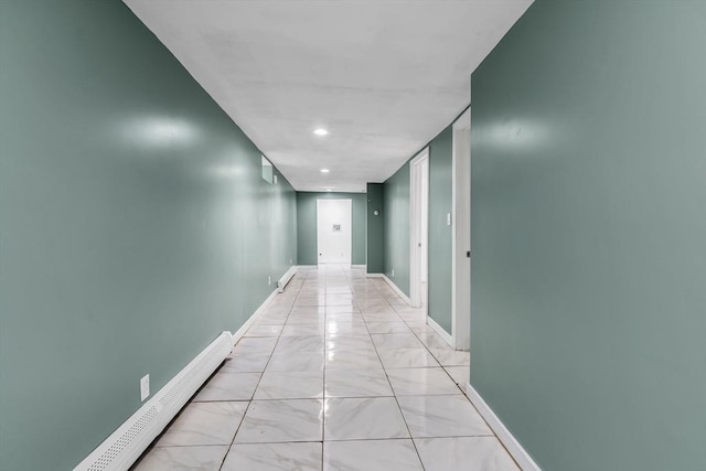 39 High, Haverhill, MA 01832 - hallway with light marble finish floors, a baseboard radiator, and recessed lighting