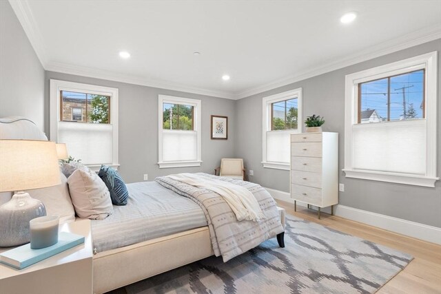 36 Broadway Unit 0, Rockport, MA 01966 - bedroom with ornamental molding, wood finished floors, and recessed lighting