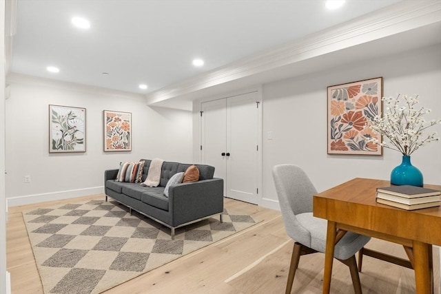 36 Broadway Unit 0, Rockport, MA 01966 - living room with light wood-type flooring, recessed lighting, and ornamental molding