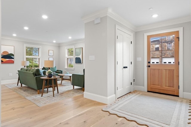 36 Broadway Unit 0, Rockport, MA 01966 - entrance foyer with light wood-type flooring, recessed lighting, and ornamental molding