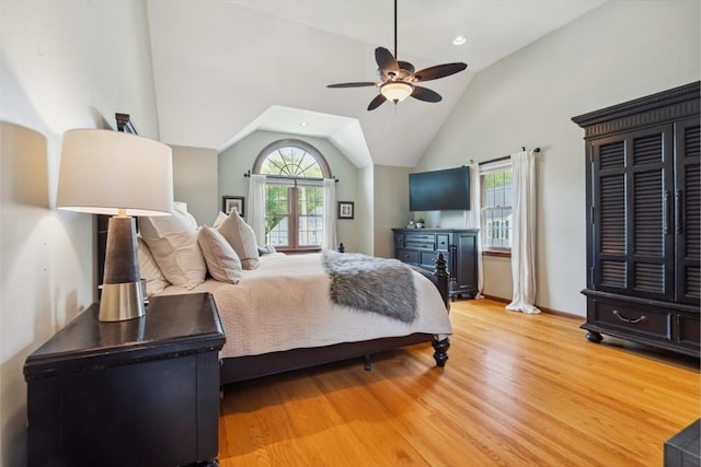 5 Red Tail Run, Canton, MA 02021 - bedroom with multiple windows, light wood-style flooring, lofted ceiling, a ceiling fan, and recessed lighting
