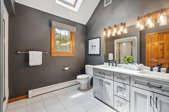 5 Red Tail Run, Canton, MA 02021 - bathroom with a skylight, double vanity, baseboards, tile patterned flooring, and toilet