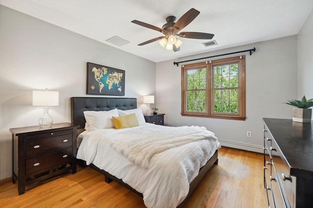 5 Red Tail Run, Canton, MA 02021 - bedroom with a baseboard heating unit, light wood-style floors, baseboards, and a ceiling fan