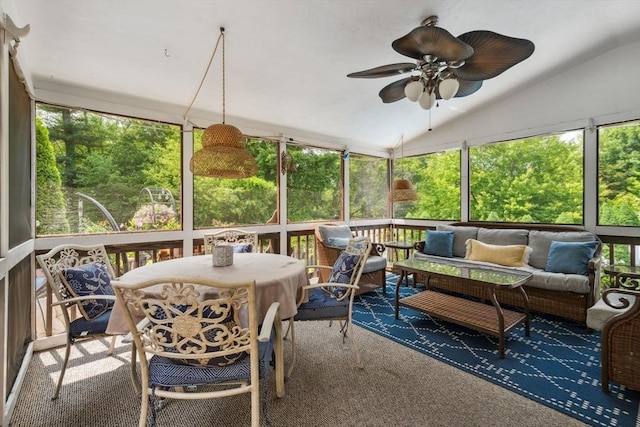 5 Red Tail Run, Canton, MA 02021 - sunroom with lofted ceiling, ceiling fan, and an outdoor living space