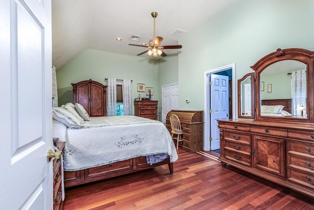 50 Kienia Rd, Hudson, NH 03051 - bedroom featuring dark wood-type flooring, lofted ceiling, and a ceiling fan