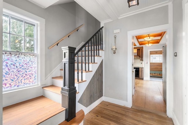 stairway with wood-type flooring