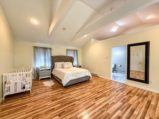 1 Fieldstone Way, Hopedale, MA 01747 - bedroom with a baseboard heating unit, wood finished floors, lofted ceiling, baseboards, and recessed lighting