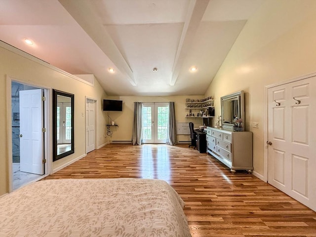 1 Fieldstone Way, Hopedale, MA 01747 - bedroom with lofted ceiling, access to exterior, french doors, wood finished floors, and baseboards