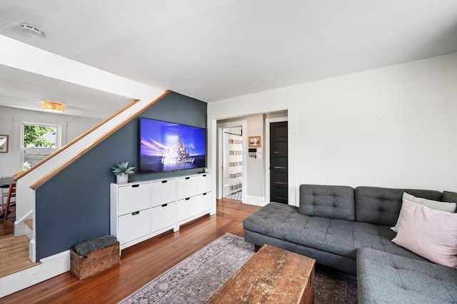 16 Desmond Ave, Manchester, MA 01944 - living area featuring wood finished floors and stairway