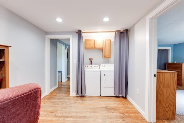 719 College Hwy, Southwick, MA 01077 - washroom featuring washer and dryer, cabinet space, light wood-type flooring, baseboards, and recessed lighting