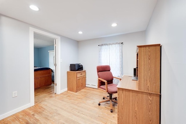 719 College Hwy, Southwick, MA 01077 - office area featuring a baseboard radiator, light wood-style floors, recessed lighting, and baseboards